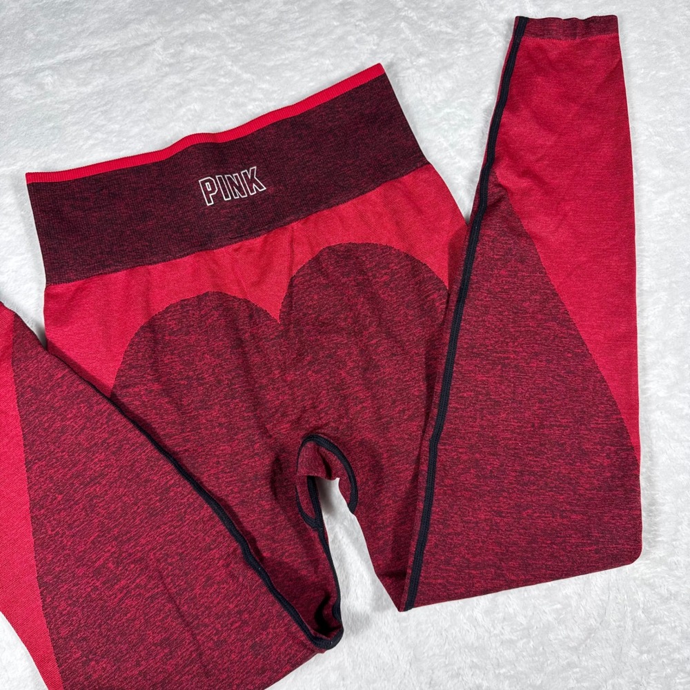 PINK Victoria's Secret Seamless High Rise Heart Leggings Red Burgundy Medium